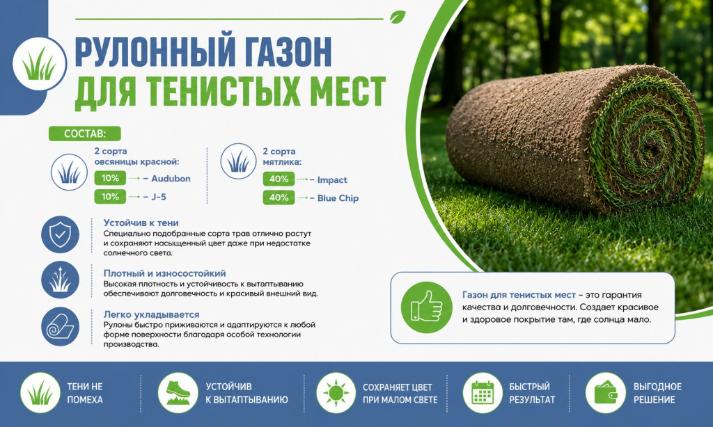 Рулонный газон для тенистых мест